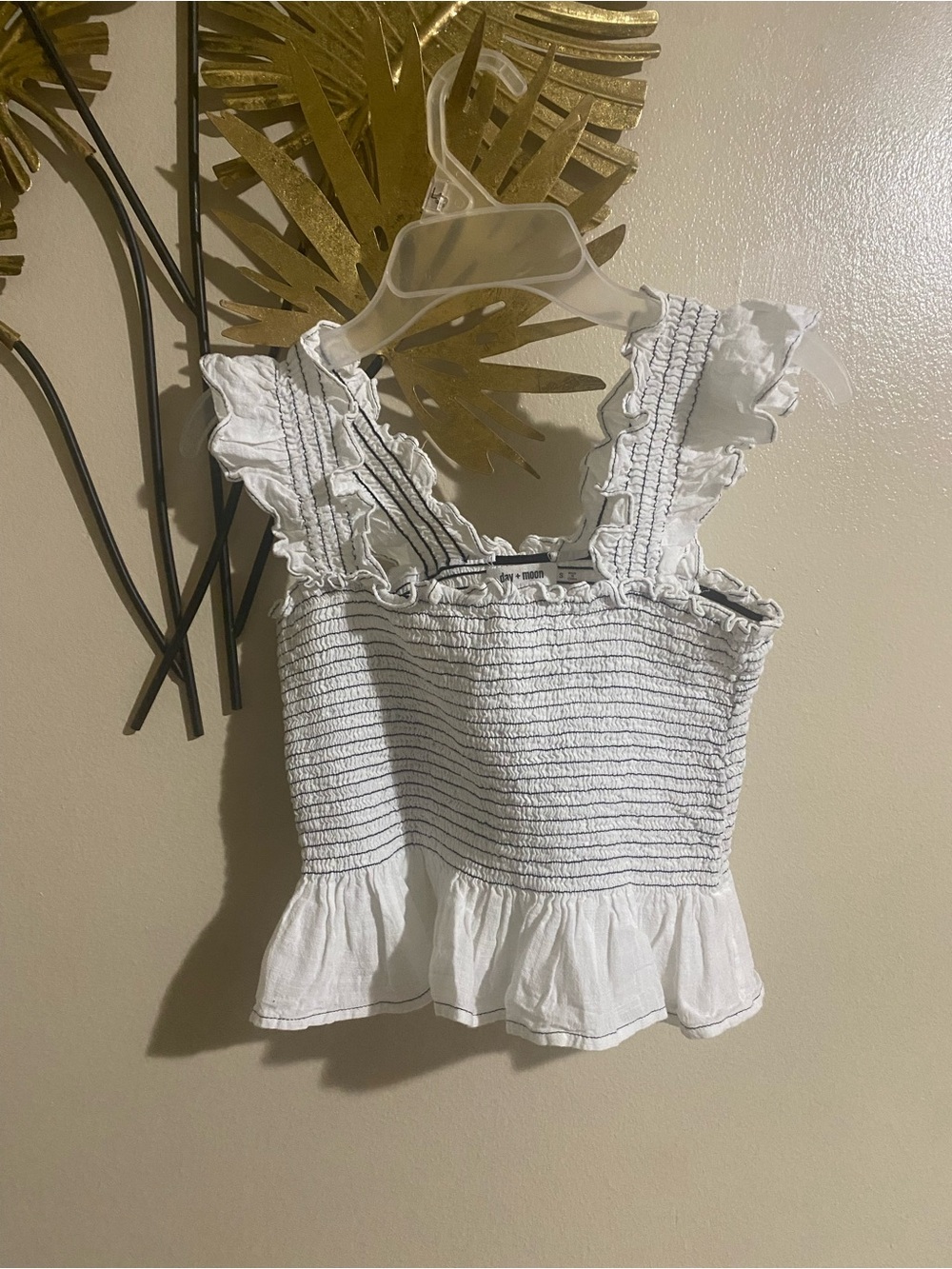 Girls' White Smocked Ruffle Strap Tank Top